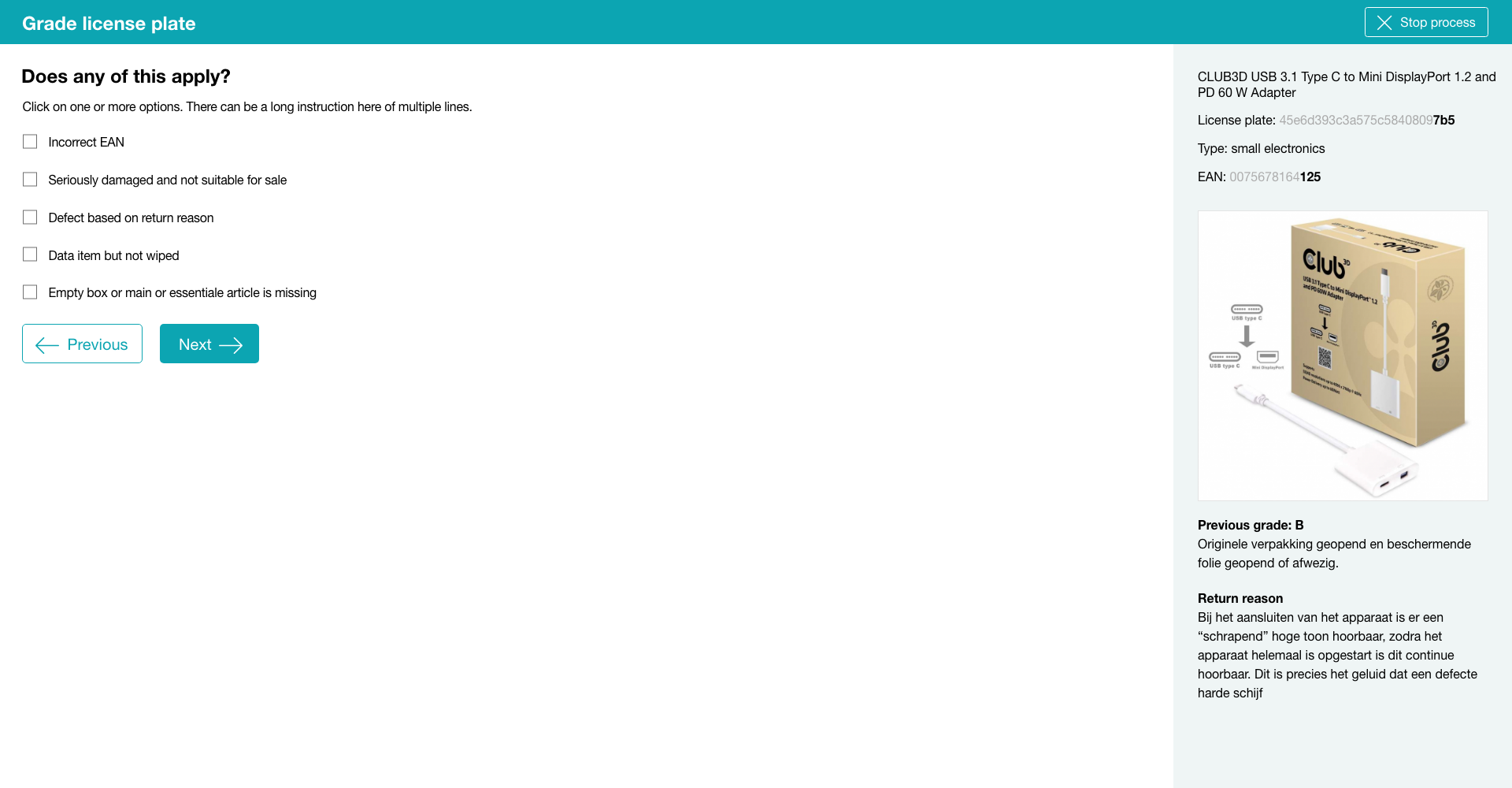 Old design of a grading step: checkbox question (more than one option possible)