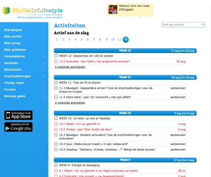 Task list for participants - desktop view