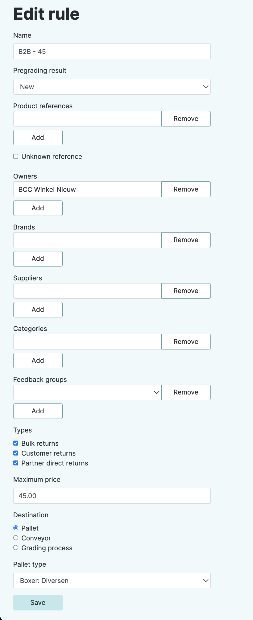 Form to edit a rule